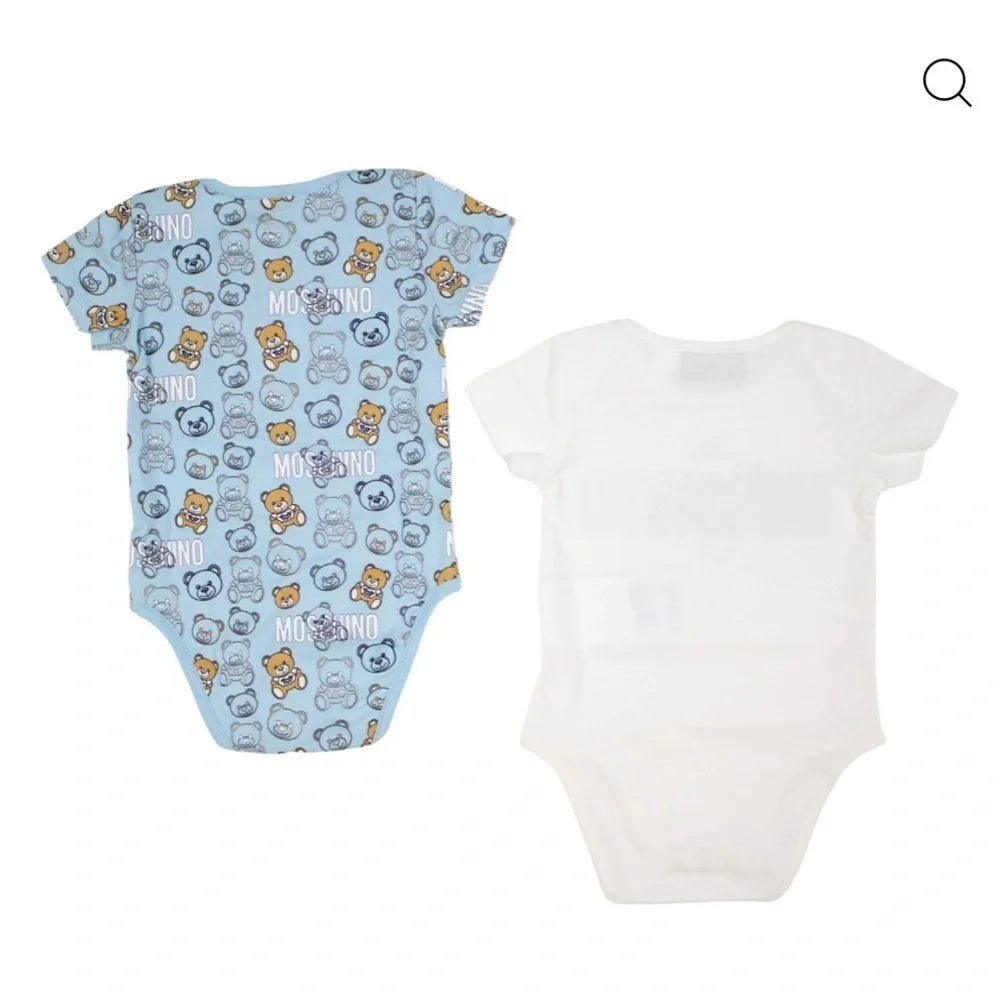 Moschino Kids Blue and White Bear Print One Pieces Set of two in gift box